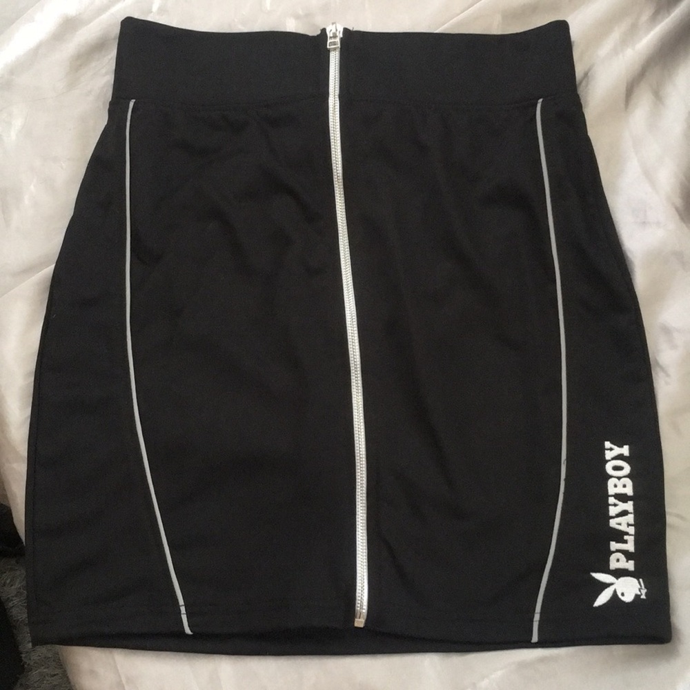 Black Playboy Bodycon Zip Skirt